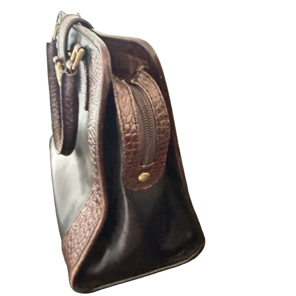 Vintage BRAHMIN Addison Embossed Black & Brown Leather satchel